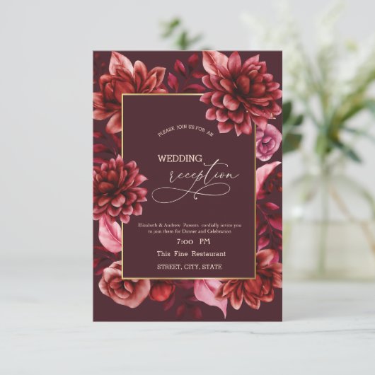 Elegant Red Flowers repetitie diner Kaart (Staand voorkant)