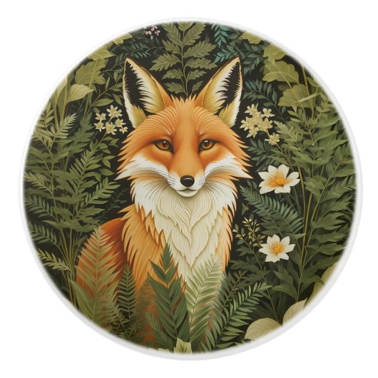 Elegant Red Fox And Green Foliage Keramische Knop (Voorkant)