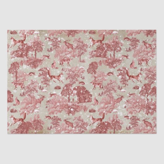 Elegant  Red Fox Hare Snow Woodland Toile Tissuepapier (Voorkant)