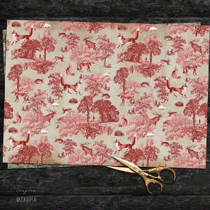 Elegant  Red Fox Hare Woodland Toile Kraft Tissuepapier