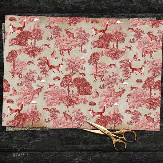 Elegant Red Fox Hare Woodland Toile Kraft Tissuepapier