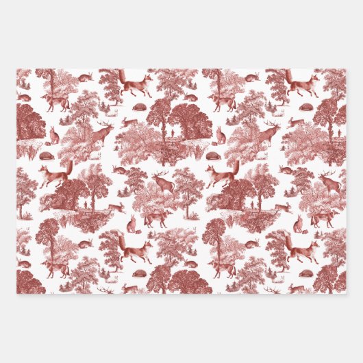 Elegant  Red Fox Rabbit Country Toile Inpakpapier Vel (Voorkant)