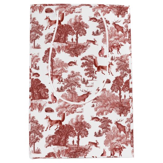Elegant Red Fox Rabbit Country Toile Medium Cadeauzakje (Voorkant)