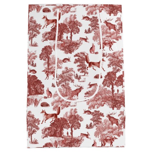 Elegant  Red Fox Rabbit Country Toile Medium Cadeauzakje (Achterkant)