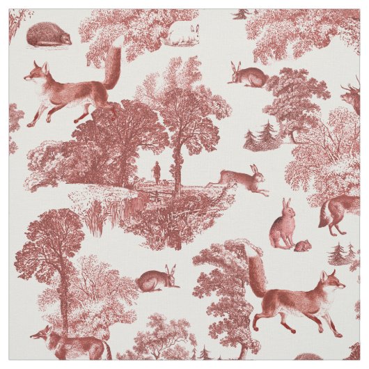 Elegant  Red Fox Rabbit Country Toile Stof (Swatch)