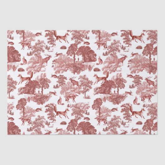 Elegant Red Fox Rabbit Country Toile Tissuepapier (Voorkant)