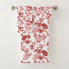 Elegant  Red French Toile Deer Bad Handdoek