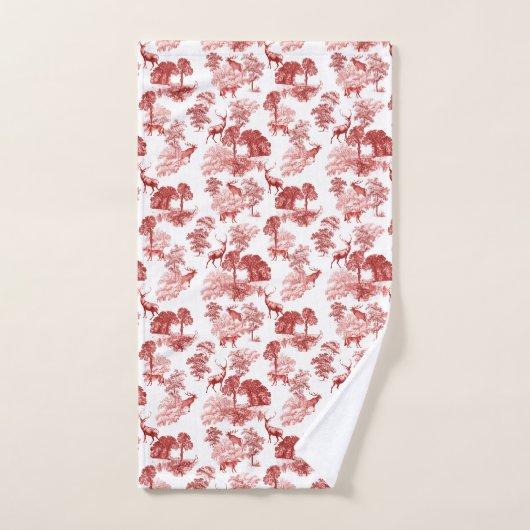 Elegant  Red French Toile Deer Bad Handdoek (Handdoek)