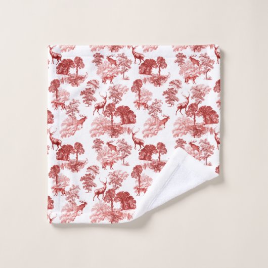 Elegant  Red French Toile Deer Bad Handdoek (Wasdoekje)