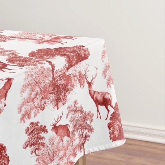 Elegant  Red French Toile Deer Forest Tafelkleed (Voorbeeld)