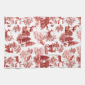 Elegant Red French Toile Deer in Woodland Theedoek (Horizontaal)