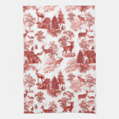 Elegant Red French Toile Deer in Woodland Theedoek (Verticaal)