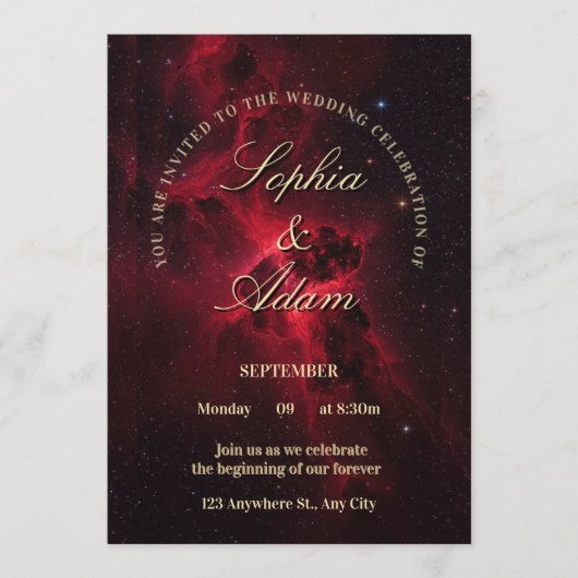 Elegant Red Galaxy Wedding Invitation Kaart (Voorkant)