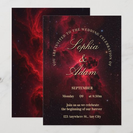 Elegant Red Galaxy Wedding Invitation Kaart (Voorkant / Achterkant)