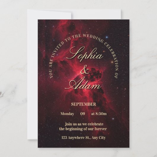 Elegant Red Galaxy Wedding Invitation Save The Date (Voorkant)