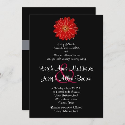 Elegant Red Gerber Daisy Wedding Invitation Kaart (Voorkant / Achterkant)