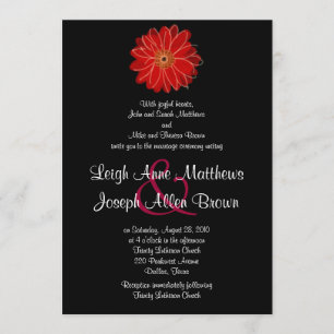 Elegant Red Gerber Daisy Wedding Invitation Kaart