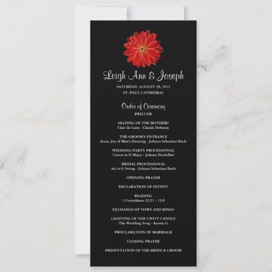 Elegant Red Gerber Daisy Wedding Programme Kaart (Voorkant)