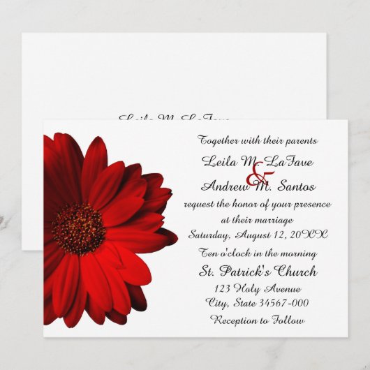 Elegant Red Gerbera Daisy Wedding Invitation Kaart (Voorkant / Achterkant)