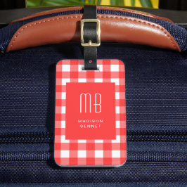 Elegant Red Gingham Monogram Bagagelabel
