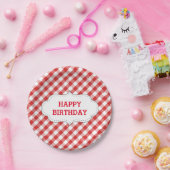 Elegant Red Gingham Pattern gepersonaliseerd op za Papieren Bordje (Feest)