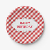 Elegant Red Gingham Pattern gepersonaliseerd op za Papieren Bordje (Voorkant)