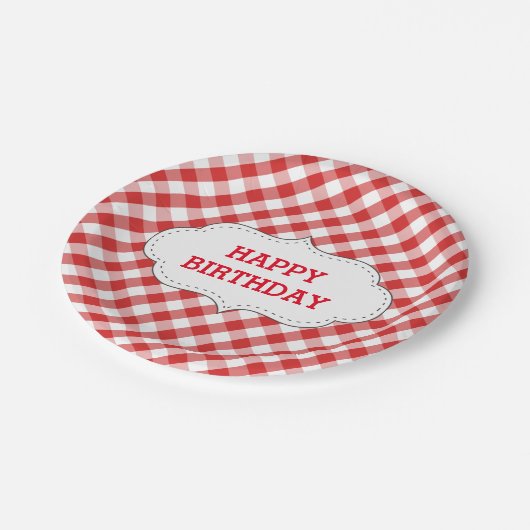 Elegant Red Gingham Pattern gepersonaliseerd op za Papieren Bordje (Gekanteld)