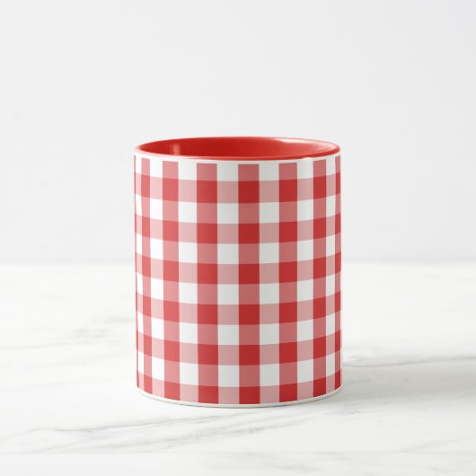 Elegant Red Gingham Pattern Mok (Midden)