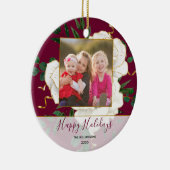 Elegant Red Glam  White Roses Holiday Foto Keramisch Ornament (Rechts)