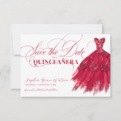 Elegant Red Glitter Chic Dress Quinceanera Save The Date (Voorkant)