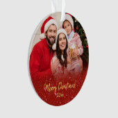Elegant Red Glitter Familienamen 2 Kerstmis Ornament (voorkant)