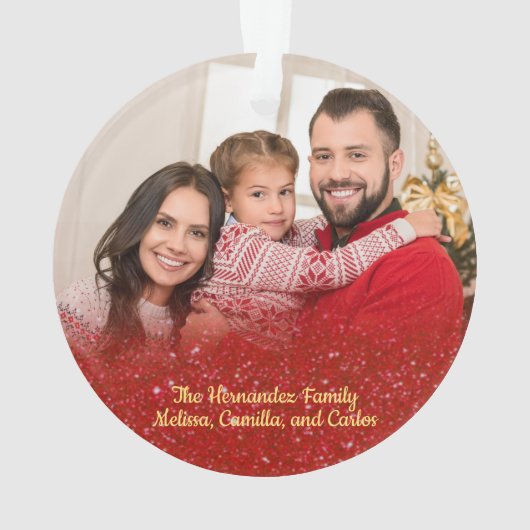 Elegant Red Glitter Familienamen 2 Kerstmis Ornament (achterkant)