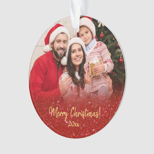 Elegant Red Glitter Familienamen 2 Kerstmis Ornament (voorkant)