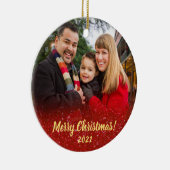 Elegant Red Glitter Family 2 Fotokerstfeest Keramisch Ornament (Rechts)