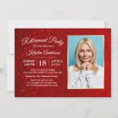 Elegant Red Glitter Foto Retirement Party Kaart (Voorkant)