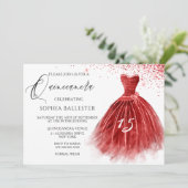 Elegant Red Glitter Gown Quinceanera Kaart (Staand voorkant)