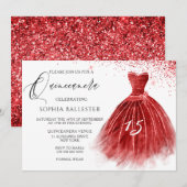 Elegant Red Glitter Gown Quinceanera Kaart (Voorkant / Achterkant)