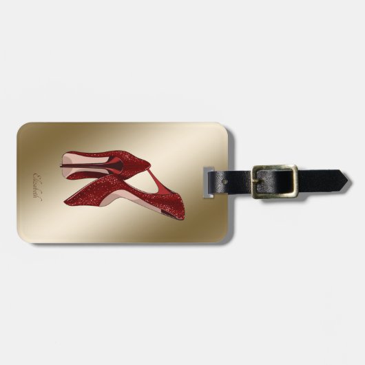 Elegant Red Glitter High Heels - Gepersonaliseerd Bagagelabel (Voorkant horizontaal)