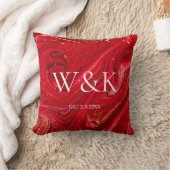 Elegant Red Glitter Initial Wedding Couple  Kussen (Deken)