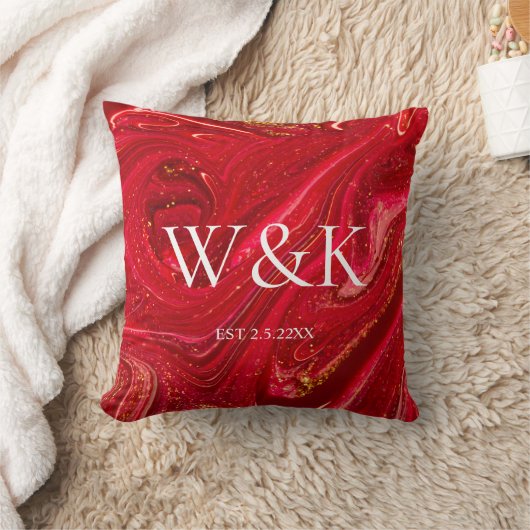 Elegant Red Glitter Initial Wedding Couple  Kussen (Deken)