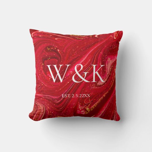 Elegant Red Glitter Initial Wedding Couple  Kussen (Voorkant)