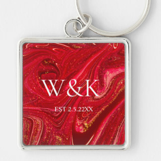 Elegant Red Glitter Initial Wedding Couple  Sleutelhanger