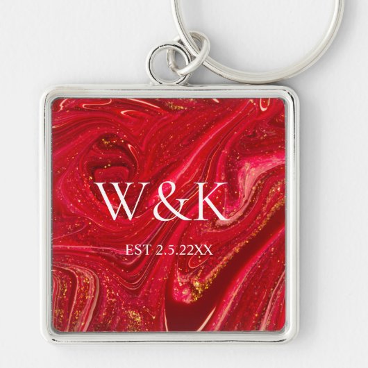 Elegant Red Glitter Initial Wedding Couple  Sleutelhanger (Voorkant)