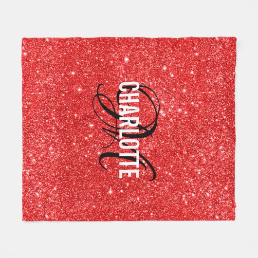 Elegant red glitter monogram name fleece blanket (Voorkant (Horizontaal))