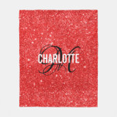 Elegant red glitter monogram name fleece blanket deken (Voorkant)