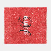 Elegant red glitter monogram name fleece blanket deken (Voorkant (Horizontaal))