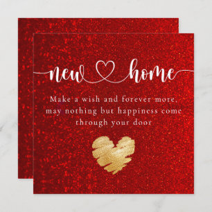 Elegant Red Glitter New Home Housewarming Kaart