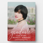 Elegant Red Glitter Ombre Girly Foto Afstuderen Fotoplaat (voorkant)