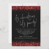 Elegant Red Glitter over de kerstfeestdag Black Kaart (Voorkant)