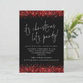Elegant Red Glitter over de kerstfeestdag Black Kaart (Staand voorkant)